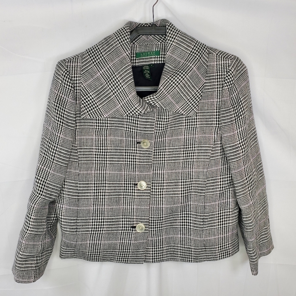 Lauren Ralph Lauren Women's Suit Jacket Blazer 100% Linen Hound's-tooth Size 10